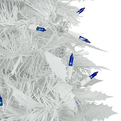 4' Pre-Lit White Tinsel Pop-Up Artificial Christmas Tree Blue Lights