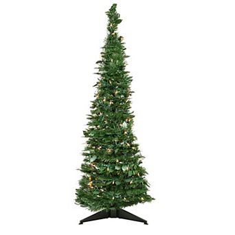 4' Pre-Lit Green Tinsel Pop-Up Artificial Christmas Tree Clear Lights