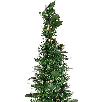 4' Pre-Lit Green Tinsel Pop-Up Artificial Christmas Tree Clear Lights