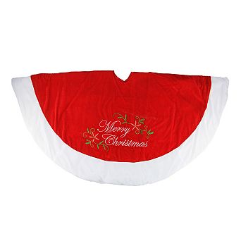 48" Traditional Red Embroidered Velvet Merry Christmas Tree Skirt