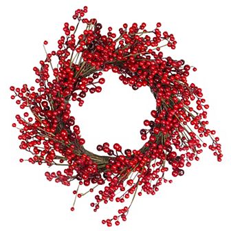 Red Berry Artificial Christmas Twig Wreath - 20-Inch Unlit