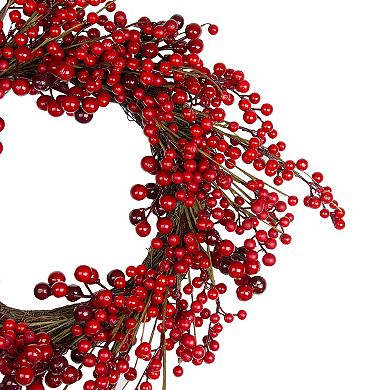 Red Berry Artificial Christmas Twig Wreath - 20-Inch Unlit