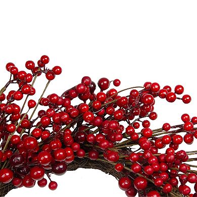 Red Berry Artificial Christmas Twig Wreath - 20-Inch Unlit