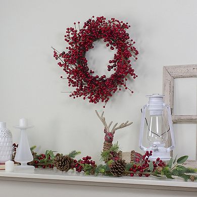 Red Berry Artificial Christmas Twig Wreath - 20-Inch Unlit