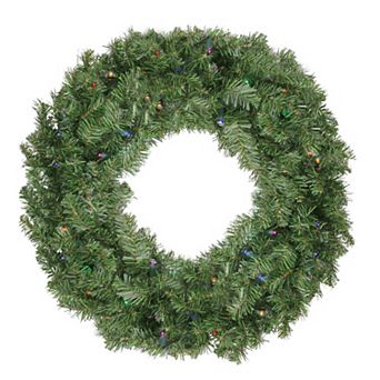 Pre-Lit LED Canadian Pine Artificial Christmas Wreath with Timer - 24-Inch Multi Lights
