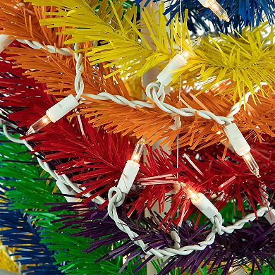 6' Pre-Lit Rainbow Tinsel Pop-Up Artificial Christmas Tree Clear Lights