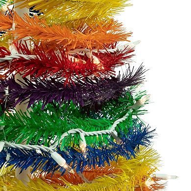 6' Pre-Lit Rainbow Tinsel Pop-Up Artificial Christmas Tree Clear Lights