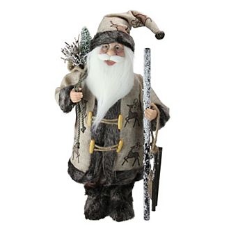 16.5" Country Rustic Santa Claus with Wooden Sled and Gifts Christmas Figure