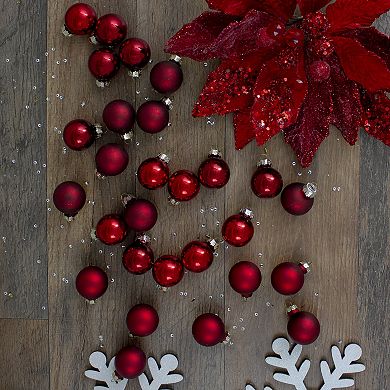 28ct Red Glass 2-Finish Christmas Ball Ornaments 1-Inch (25 mm)