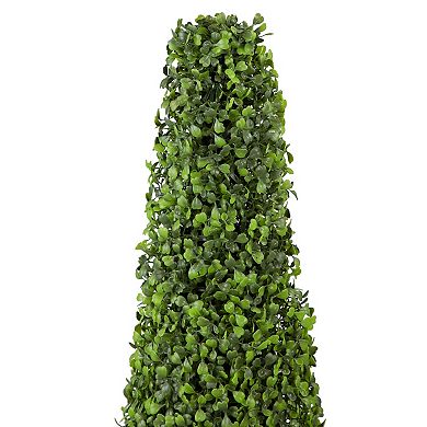 45" Two Tone Green Triangular Artificial Boxwood Topiary Potted Tree - Unlit