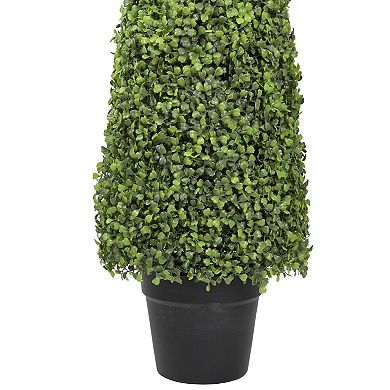45" Two Tone Green Triangular Artificial Boxwood Topiary Potted Tree - Unlit