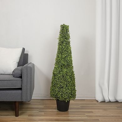 45" Two Tone Green Triangular Artificial Boxwood Topiary Potted Tree - Unlit