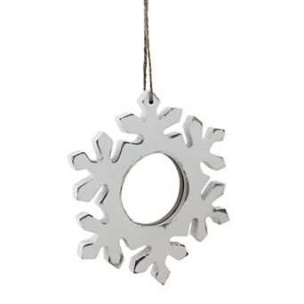 7.25" Rustic White Embossed Snowflake with Mirror Medallion Christmas Ornament