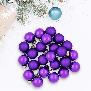 24ct Purple 2-Finish Glass Ball Christmas Ornaments 1" (25mm)