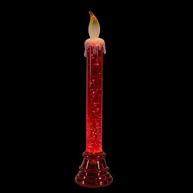 Red LED Glittered Flameless Christmas Candle Lamp - 9.25 Inch