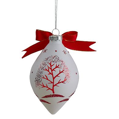 5" Red and White Moose Christmas Teardrop Ornament