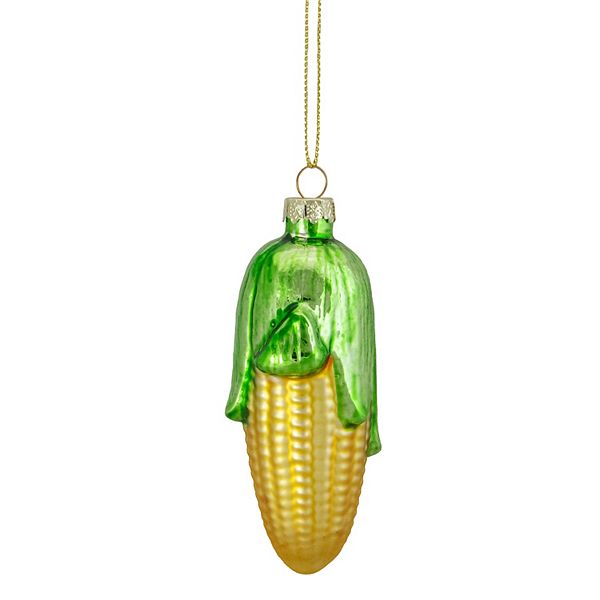 4" Yellow and Green Corn on the Cob Glass Christmas Ornament