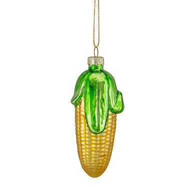 4" Yellow and Green Corn on the Cob Glass Christmas Ornament