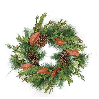 Mixed Pine with Red Leaves and Pine Cones Artificial Christmas Wreath - 26-Inch Unlit