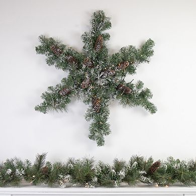 32" Pre-Lit Artificial Frosted Mixed Pine Christmas Snowflake Wreath