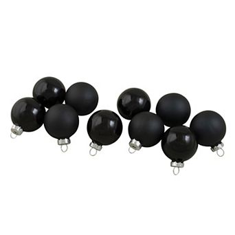 10 ct Shiny and Matte Black Glass Ball Christmas Ornaments 1.75" (45mm)