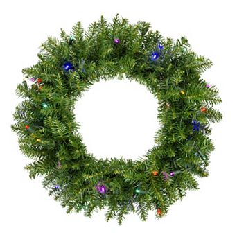 Pre-Lit Rockwood Pine Artificial Christmas Wreath 24-Inch Multi LED Lights