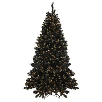 Pre-Lit LED Black Crystal Pine with Gold Glitter Artificial Christmas Tree - 7.5 ft Clear Lights