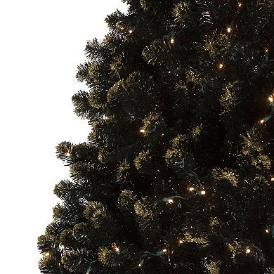 Pre-Lit LED Black Crystal Pine with Gold Glitter Artificial Christmas Tree - 7.5 ft Clear Lights