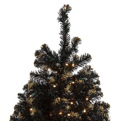 Pre-Lit LED Black Crystal Pine with Gold Glitter Artificial Christmas Tree - 7.5 ft Clear Lights