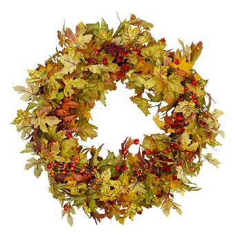 Berries and Twigs Artificial Thanksgiving Wreath Yellow 30-Inch - Unlit