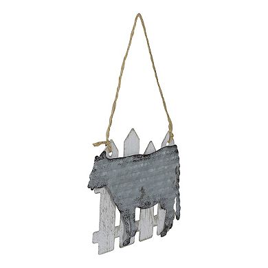 4.5" Country Rustic Cow and White Picket Fence Christmas Ornament