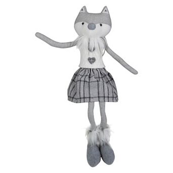 22" Gray and White Girl Fox Sitting Christmas Figure with Dangling Legs