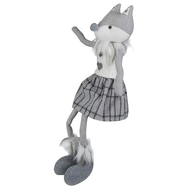 22" Gray and White Girl Fox Sitting Christmas Figure with Dangling Legs