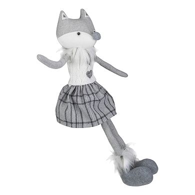 22" Gray and White Girl Fox Sitting Christmas Figure with Dangling Legs