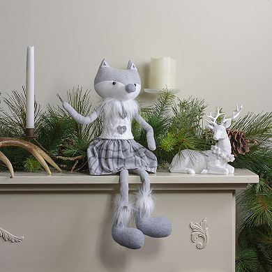 22" Gray and White Girl Fox Sitting Christmas Figure with Dangling Legs