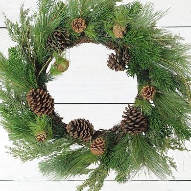 Pine Cones and Needles Artificial Christmas Wreath - 24-Inch Unlit