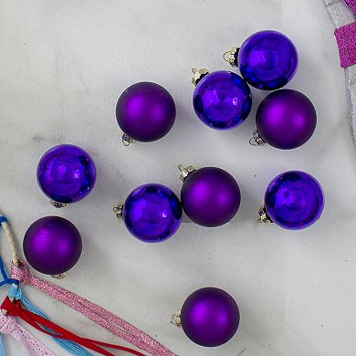 10ct Shiny and Matte Purple Glass Ball Christmas Ornaments 1.75" (45mm)