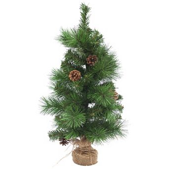 23.5" Mixed Pine and Pine Cones Artificial Christmas Tree in Jute Base