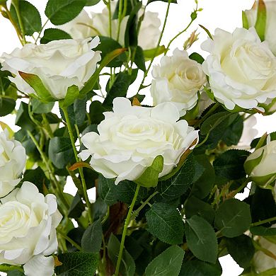 4' Green and White Potted Floral Artificial Rose Garden Tree