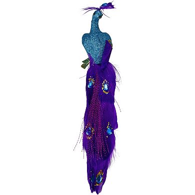 11" Purple and Blue Jeweled Peacock Bird Clip On Christmas Ornament