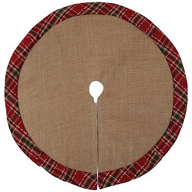 20" Rustic Burlap Mini Christmas Tree Skirt with Red Plaid Border