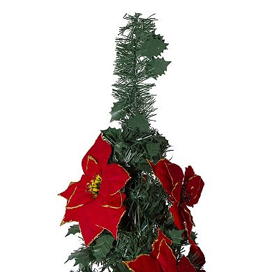 6' Pre-Lit Slim Pre-Decorated Poinsettia Pop-Up Artificial Christmas Tree