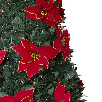 6' Pre-Lit Slim Pre-Decorated Poinsettia Pop-Up Artificial Christmas Tree
