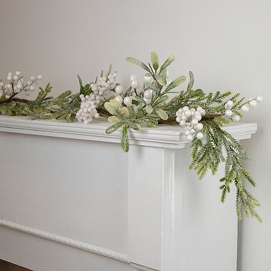 5' x 7" Artificial Christmas Garland with Frosted Foliage and Berries Unlit