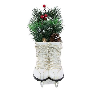 12" LED Lighted White Skates with Floral Arrangement Christmas Decoration