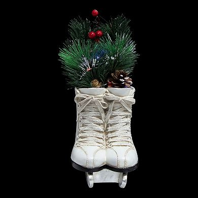 12" LED Lighted White Skates with Floral Arrangement Christmas Decoration