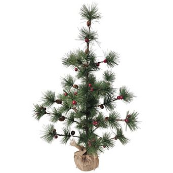 23.5" Winter Berry Pine Tree with Pine Cones in Jute Base Christmas Decoration