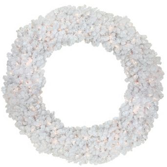 Pre-Lit White Commercial Snow White Pine Artificial Christmas Wreath - 6-Foot Clear Lights