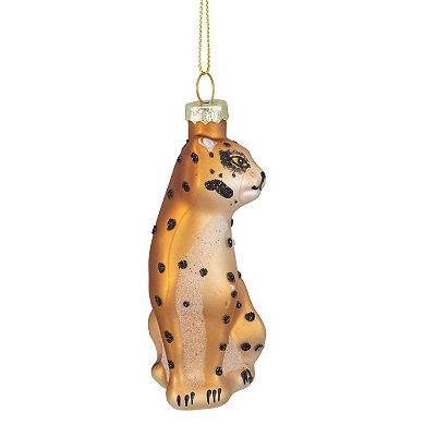 4" Black and Orange Glass Leopard Christmas Ornament