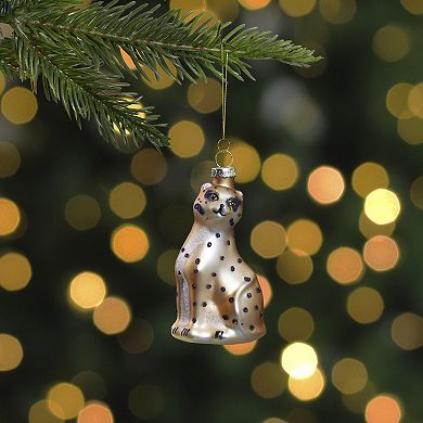 4" Black and Orange Glass Leopard Christmas Ornament